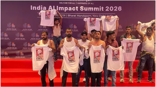 Congress workers topless protest at AI Summit 2026 in Delhi